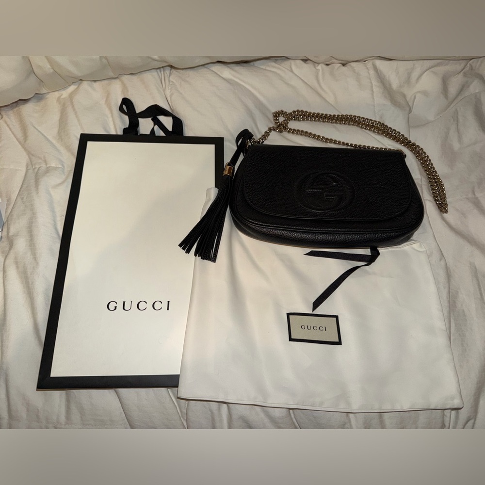 Gucci Pebbled Black Medium Soho Flap Crossbody